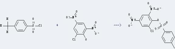Phenol,2-chloro-4,6-dinitro- can react with toluene-4-sulfonyl chloride to produce toluene-4-sulfonic acid-(2-chloro-4,6-dinitro-phenyl ester).